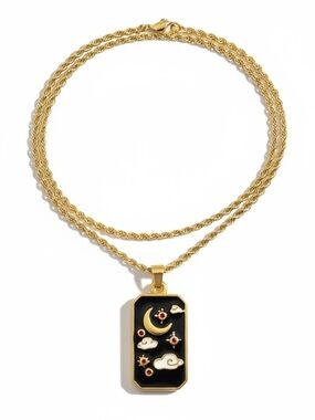 Dainty Gothic Sun Moon Charm Necklace Gold Tone Stainless Steel Boho Festival